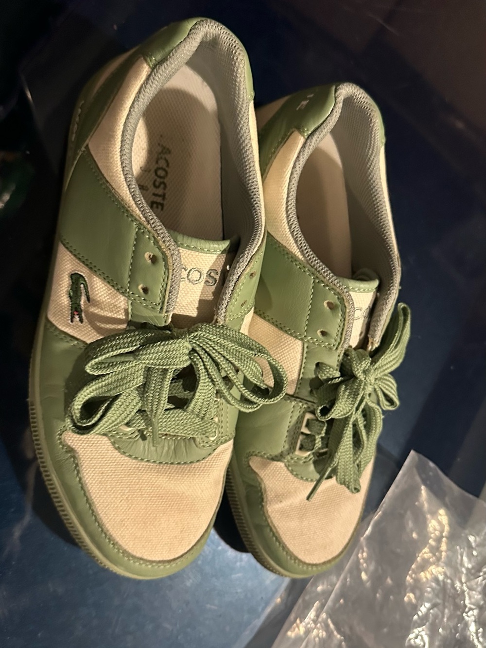 Lacoste Low-Top Green and Cream Athletic Sneakers